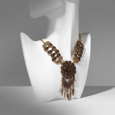 Necklace "India" flower, color black gold, 47 cm-2