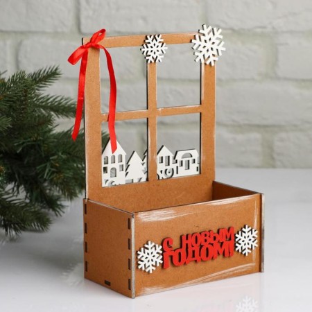 New Year. Wooden Kashpo, 15.5 × 9 × 23.5 cm "New Year", gift packaging