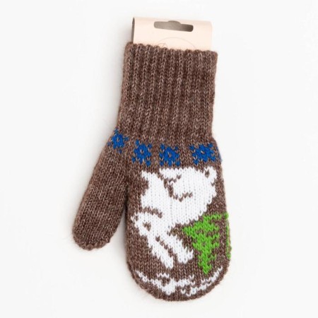 Double children's mittens, dark brown color, size 14 (6-9 years)-3