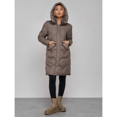 Coat insulated winter female, size 52, brown color-5