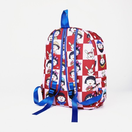 School backpack from textiles with a zipper, 3 pockets. The color is red-1