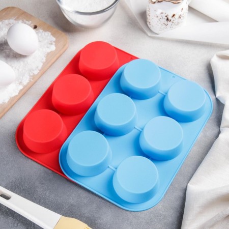 The form for baking is the “figure. Circle ", silicone, 26 × 17.5 cm, 6 cells (D = 6.5 cm), color mix-7