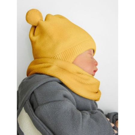 A cap on ties with pompons Children's Amarobaby Pure Love Pompony, with a lining, size 42-44 cm, yellow color-4