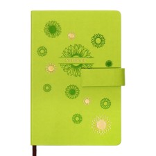 The diary is notathered, A5, 140l, cage, region, with a refrain, flowers, green