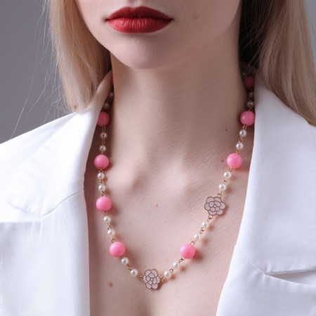 Beads with pearls "Galance" ball No. 6.12, white-pink color in gold, l = 80 cm-3