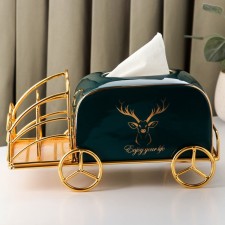 Ceramic napkin on the stand “Golden Deer”, 30 × 13 × 14 cm, emerald color