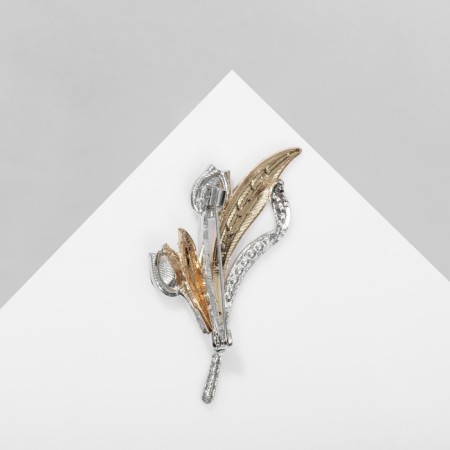 Brooch "dew" with leaves, colored in silver-1