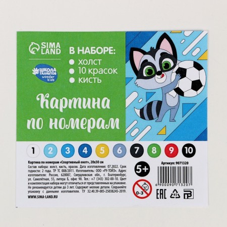 Picture on numbers for children "Sports raccoon", 20 x 30 cm-5