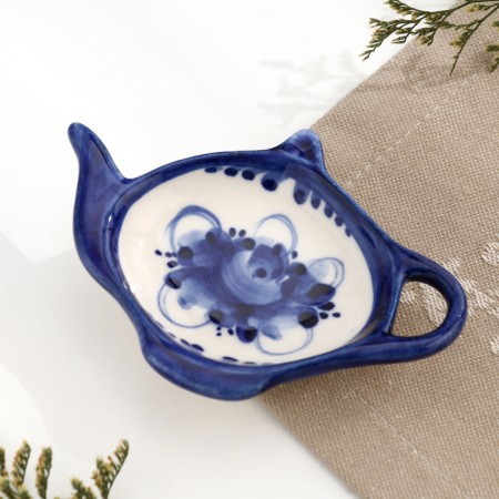 Stand for tea bags, gzhel, porcelain, 10x7 cm