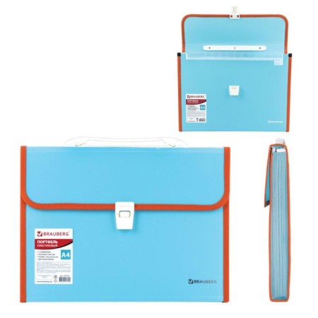 A4 Portfire folder 13 POSTDD BRAUBERG JOY (330x245x35 mm), with edging, label index, turquoise-5