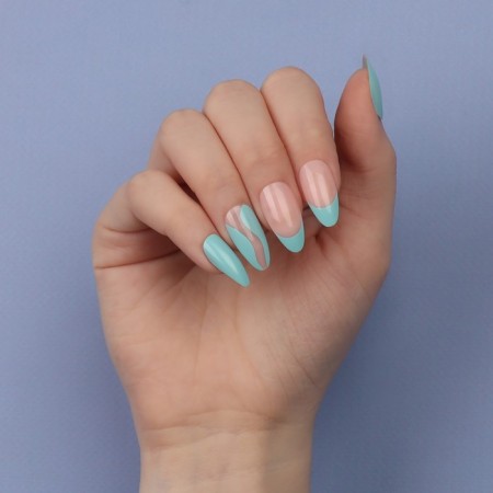 Freshness patch nails, 24 pcs, with glue plates, almond shape, blue/pink color-14