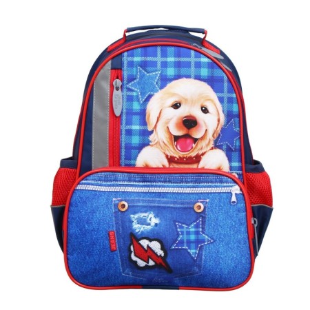 School backpack, 37 x 26 x 13 cm, ergonomic back, calligrata orth "puppy on jeans", blue-6