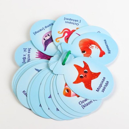 Cards on the ring for learning English "sea inhabitants", 20 cards, ring, 3+-1