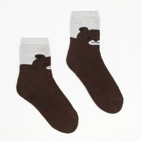 Women's terry socks "Bear", brown color, size 23-25-1