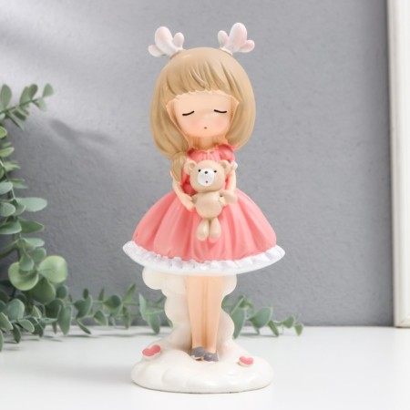Polystone souvenir "Girl with deer horns and a bear in the hands" MIX 8x9.5x20.5 cm-1