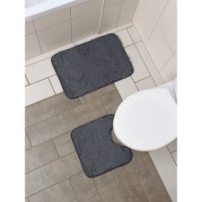 A set of mats for the bathroom and toilet of the “fluffy” shade, 2 pcs, 38 × 40 cm, 40 × 60 cm, color gray color