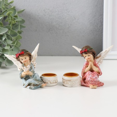Polystone candlestick for 1 candle "Angel in a dress with a wreath" D-2.2 cm mix 7.2x8.7x5.5 cm