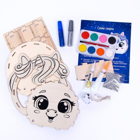 Set for creativity "New Year's nightlight made of wood", unicorn-2