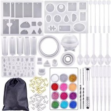 A set of silicone molds and accessories, for epoxy resin