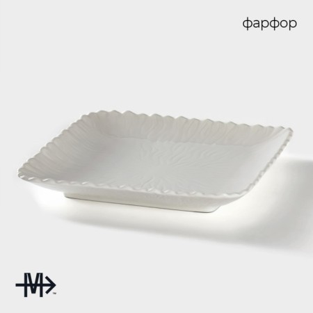 Porcelain plate square Magistro "Blanche. Flower ", 22.5 × 22.5 cm, white color-1