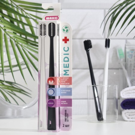 Medic toothbrush for bracket systems, biodegradable, black + white, 2 pcs.-2