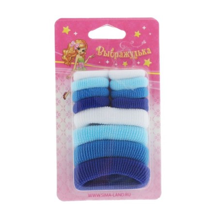 Hair elastic band "Mahrushka Assorted" (set 12 pcs) blue and white-1