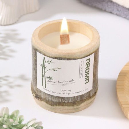 Aromatic candle in the bamboo "Kunulun", soy wax, 25 hours, 150 g, 8.5x8 cm
