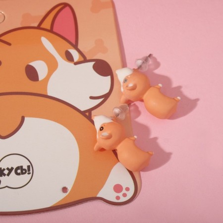 Corgi polymer clay earrings, orange color-3