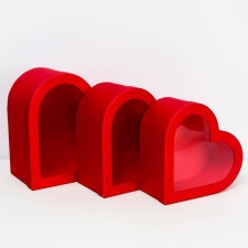 A set of boxes with a window 3 in 1 heart l: 28.5x26.3x13 m: 26x24x11.5 s: 23.5x21.5x10 cm
