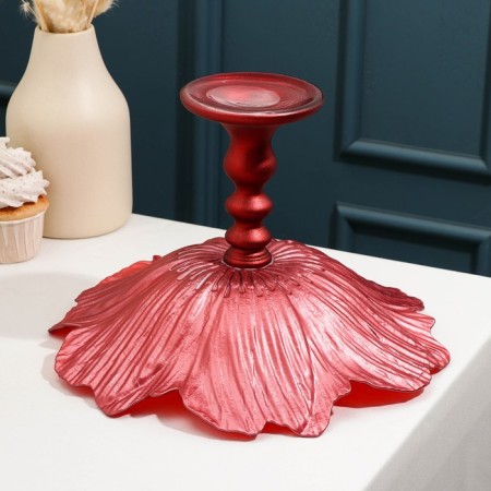 Serving dish on the leg "Poppies, d = 30 cm, red color-2
