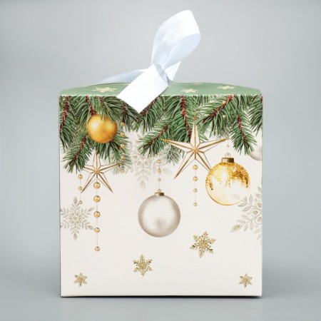 Folding box “Happy New Year!”, Christmas tree decorations, 12 x 12 x 12 cm, New Year-4