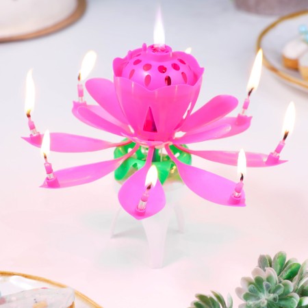 Candle for the cake musical "Tulip", spinning, pink, 14.5 × 6 cm-1
