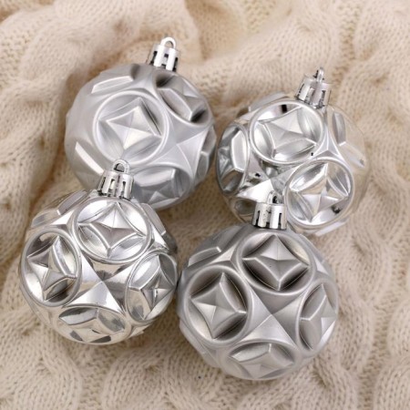 Set of balls plastic D -6 cm, 6 pcs "Midas - Geometry" silver