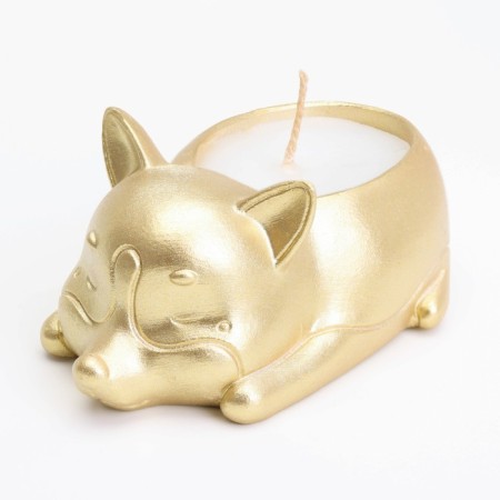 Candle "Corgi" in a candlestick of gypsum, 8.5x13x7cm, gold-2