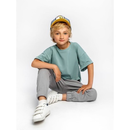 Children's jump (T-shirt, trousers), height 122-128 cm, mint color, gray color-5