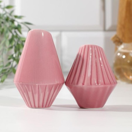 Ceramic Solonka and Listen "Geometry", 14.5 x 10.8 cm, pink color-1