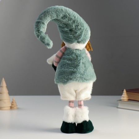 Interior doll "Angel in a fur coat and turquoise cap, with a heart" 56x11x14 cm-2