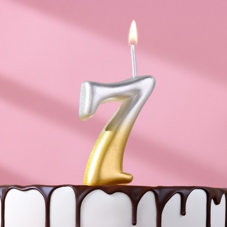 Candle for cake the number "Oval" "7", 5.5 cm, gold-serebly