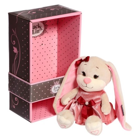 Soft toy "Bunny Lin", in a pink velvet dress with a bow, 20 cm-4