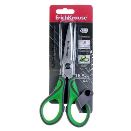 Scissors Erichkrause Megapolis, 16.5 cm, with improved 4D swoops, do not rust, handles with rubber inserts, in the blist-4