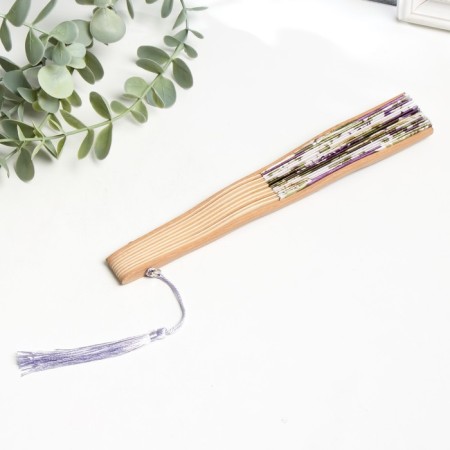 Fan bamboo, textiles h = 21 cm bend, with a brush "flowers" in a box, white-lilac-3