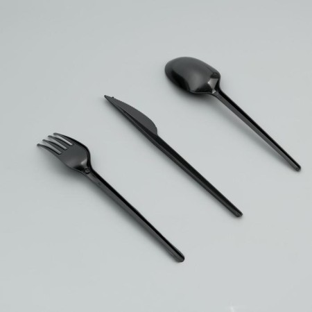 A set of disposable dishes "Fork, spoon, knife, napkin" Black, 16.5 cm-1