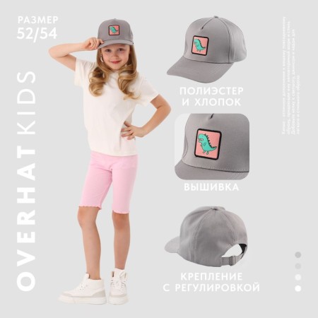 Baby cap for the boy "Dinosaurus", gray color, rr 52-54, 5-7 years old-1