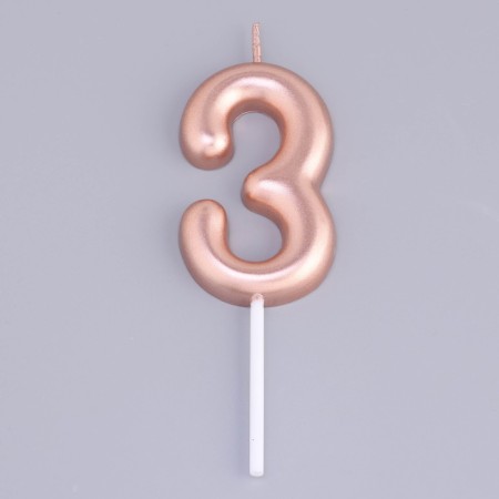 Candle in the Cake "European", number "3", 6 cm, pink gold-2