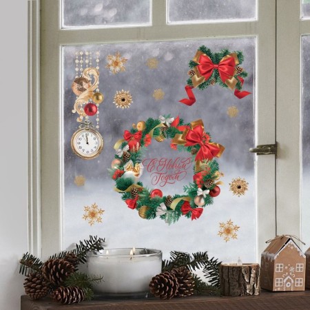Vinyl stickers on the windows "New Year's Wreath", reusable, 70 x 25 cm, New Year-3