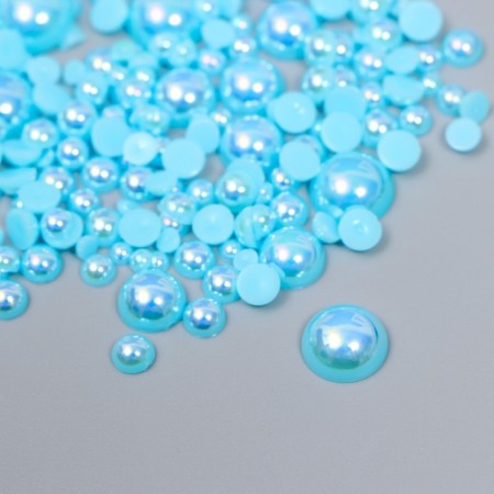 Decor for creativity plastic "Half of beads. Bright-blue mother of pearl" d = 3-10mm, set 10 grams-1