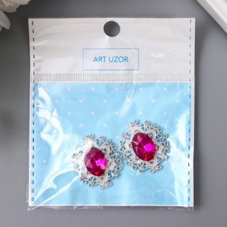 Decor for creativity Metal "Medallion Patal" bright pink crystal set 2 pcs 2.6x2.4 cm 1071417-3