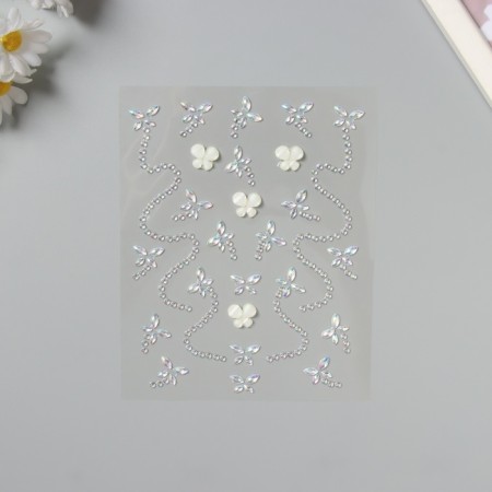 Stick plastic rhinestones on the hair "White butterflies" 21x15.5 cm-1