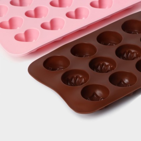 A set of chocolate forms “hearts. Stars. Flowers ", 3 pcs, silicone-6