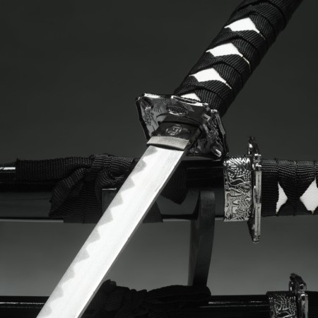 Suv. Product Katana 3V1 on a stand, scabbard wood, black gloss 54/81/100cm, hilt mix-10